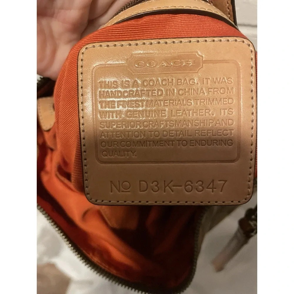 Coach Signature Hobo Bag Brown Tan Canvas Leather Zipper Issue AS IS Orange